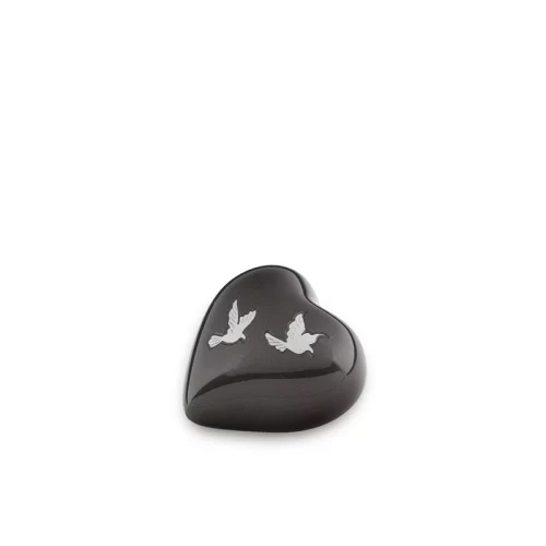 Metal Heart Cremation Urn Featuring Delicate Bird Design