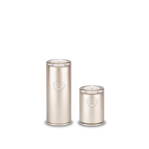 Crystal Pet Urn Candle Holder with Heart-Shaped Paw Print Memorial